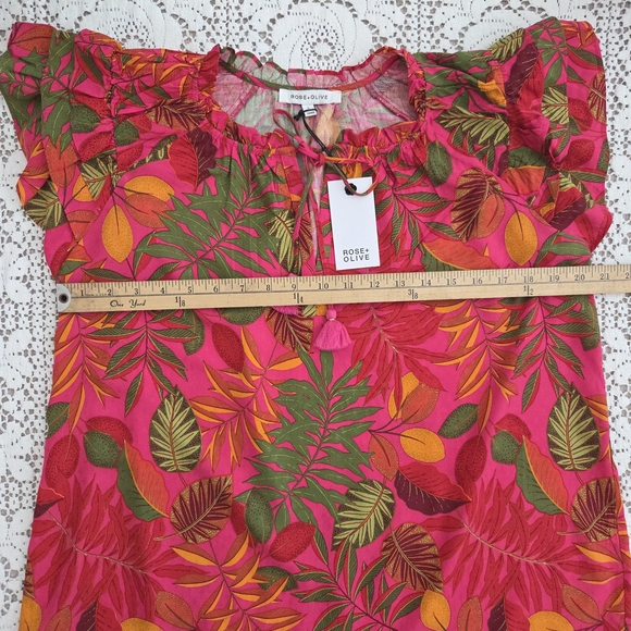 Rose & Olive Hot Pink Tropical Tie-Neck Cap Sleeve Top Size L - Picture 4 of 5